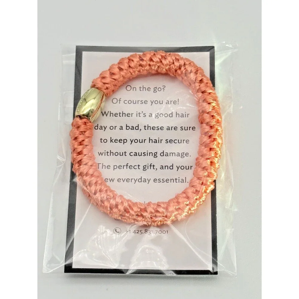 L Erickson Grab & Go Pony Hair Tie Elastic Peach Gold Brand New